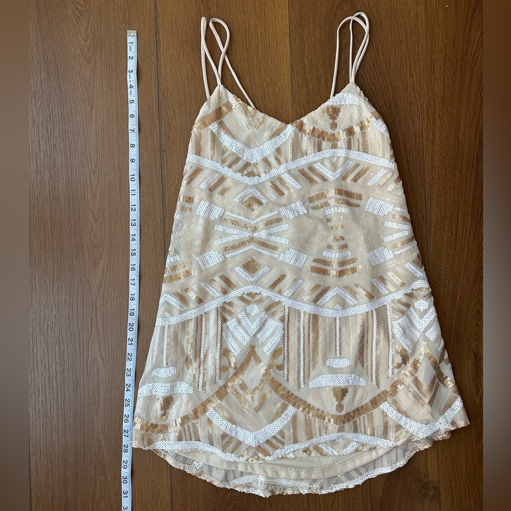 Show Me Your MuMu Cream and White Geometric Sequined Sparkling Mini Dress - Picture 12 of 16